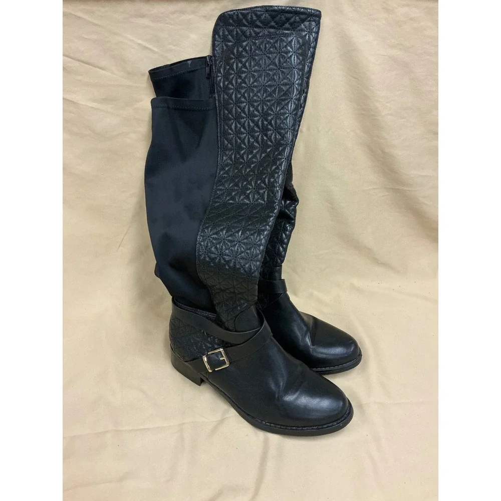 Black Quilted Over The Knee Boots Tess-2952 Low Block Heel womens Size 10W